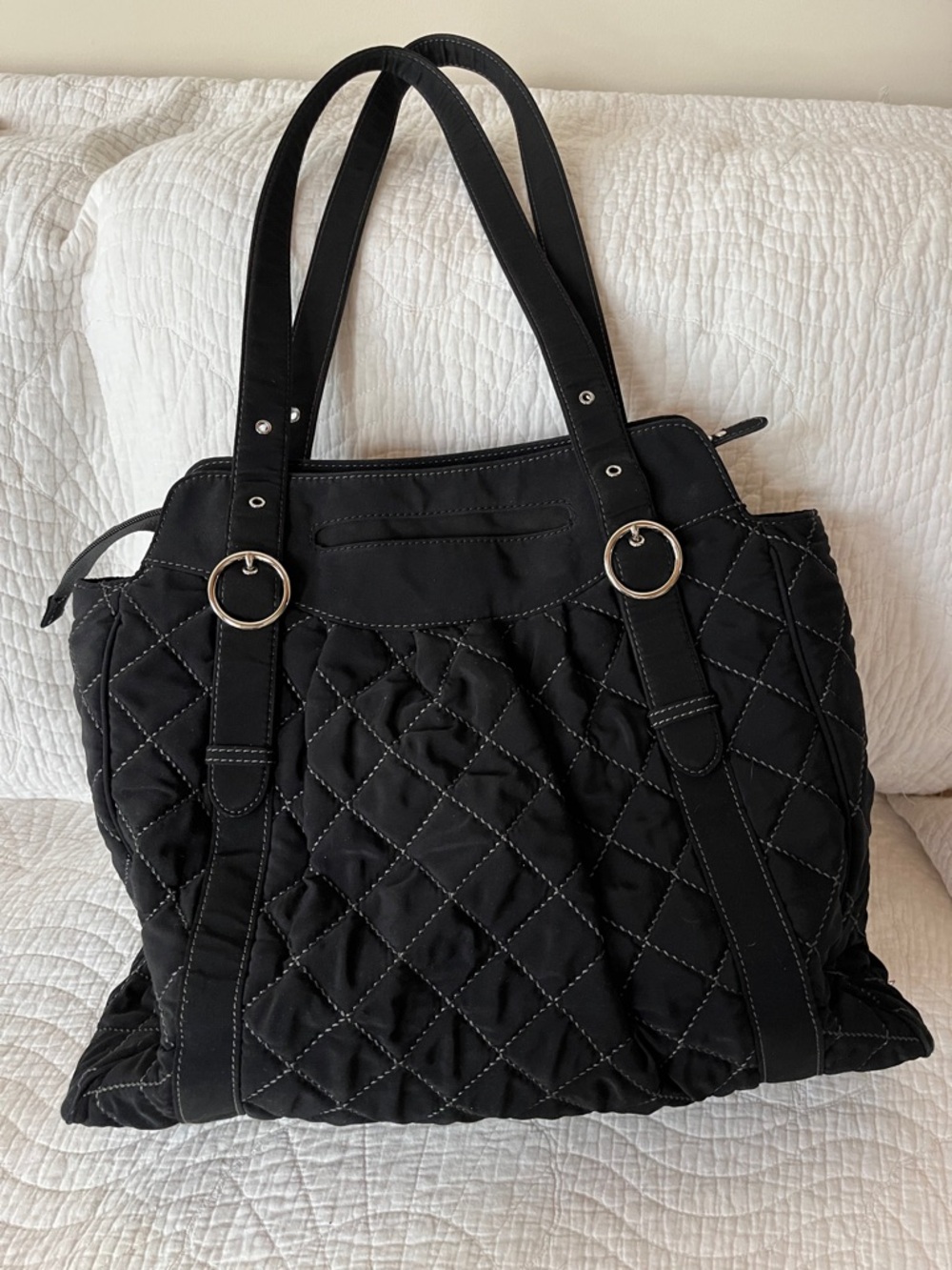Vera Bradley Black Quilted Tote with Ring-Detail Handles